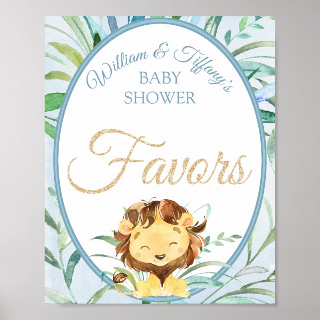 Dusty Blue Lejon Boy Baby Shower Favors favoriter Poster (Framsidan)
