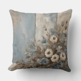 Dusty Blue Light Brown Modern Farmhouse Blommigt Kudde