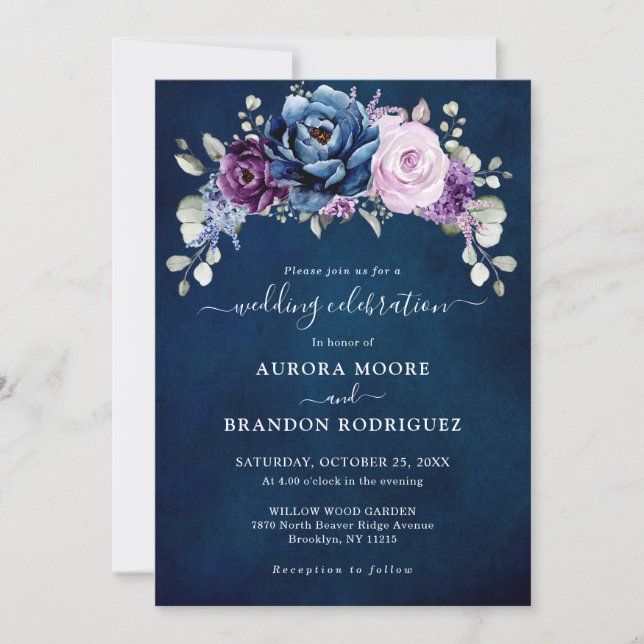 Dusty Blue Lila Lilac Bröllop Firande Invita Inbjudningar (Framsida)