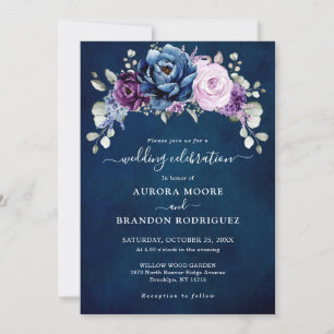 Dusty Blue Lila Lilac Bröllop Firande Invita Inbjudningar