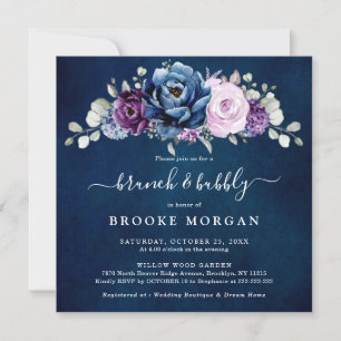 Dusty Blue Lila Navy Lilac Bloom Brunch & BubLY Inbjudningar