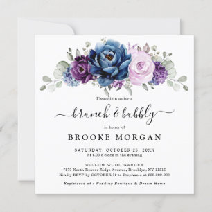 Dusty Blue Lila Navy Lilac Bloom Brunch & BubLY Inbjudningar