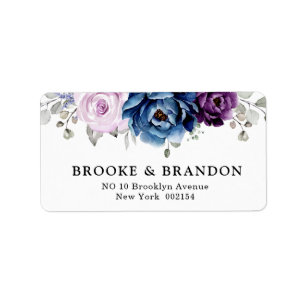 Dusty Blue Lila Navy Lilac Blooms Bröllop Adressetikett