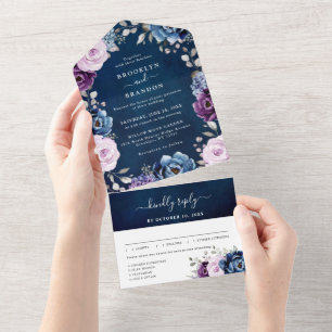 Dusty Blue Lila Navy Lilac Blooms Bröllop alla in