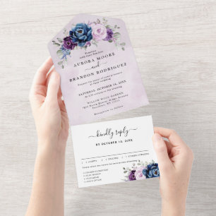 Dusty Blue Lila Navy Lilac Blooms Bröllop alla in