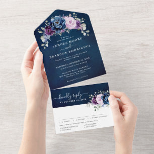 Dusty Blue Lila Navy Lilac Blooms Bröllop alla in