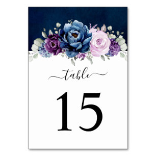 Dusty Blue Lila Navy Lilac Blooms Bröllop Bord Bordsnummer