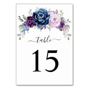 Dusty Blue Lila Navy Lilac Blooms Bröllop Bordsnummer