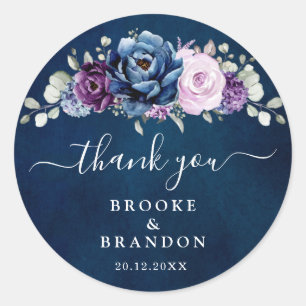 Dusty Blue Lila Navy Lilac Blooms Bröllop Classi Runt Klistermärke