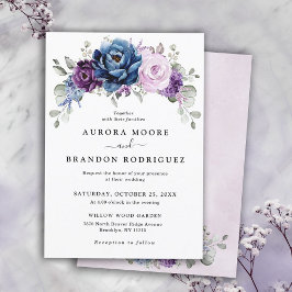 Dusty Blue Lila Navy Lilac Blooms Bröllop Inbjudningar