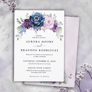 Dusty Blue Lila Navy Lilac Blooms Bröllop Inbjudningar