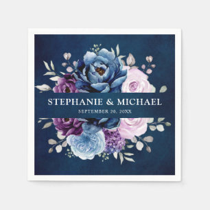 Dusty Blue Lila Navy Lilac Blooms Bröllop Napkin Pappersservett