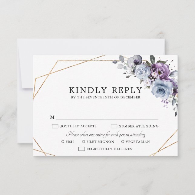 Dusty Blue Lila Navy Lilac Blooms Bröllop OSA C Kort (Framsida)