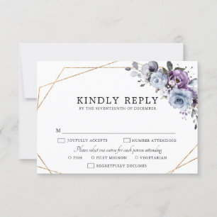 Dusty Blue Lila Navy Lilac Blooms Bröllop OSA C Kort