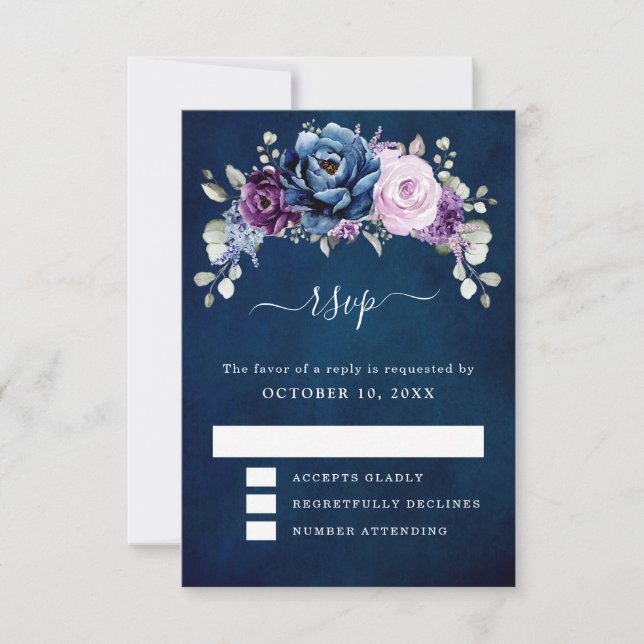 Dusty Blue Lila Navy Lilac Blooms Bröllop OSA C Kort (Framsida)