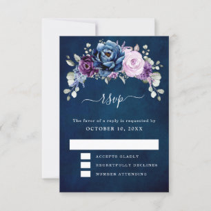 Dusty Blue Lila Navy Lilac Blooms Bröllop OSA C Kort