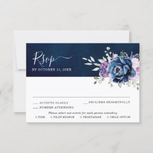 Dusty Blue Lila Navy Lilac Blooms Bröllop OSA C Kort