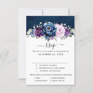 Dusty Blue Lila Navy Lilac Blooms Bröllop OSA C Kort