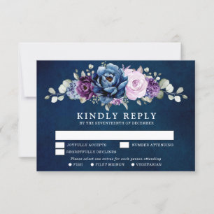 Dusty Blue Lila Navy Lilac Blooms Bröllop OSA C Kort