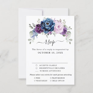 Dusty Blue Lila Navy Lilac Blooms Bröllop OSA Kort