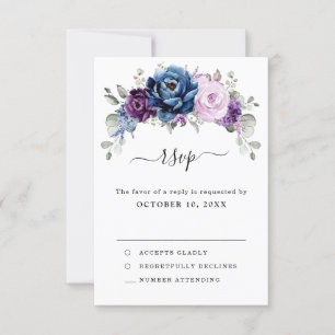 Dusty Blue Lila Navy Lilac Blooms Bröllop OSA Kort