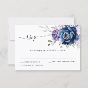 Dusty Blue Lila Navy Lilac Blooms Bröllop OSA Kort
