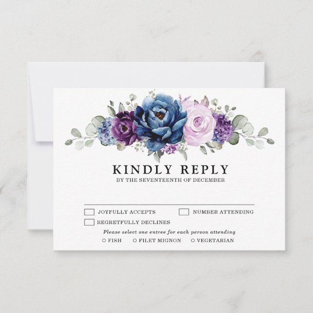 Dusty Blue Lila Navy Lilac Blooms Bröllop OSA Kort (Framsida)