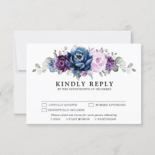 Dusty Blue Lila Navy Lilac Blooms Bröllop OSA Kort