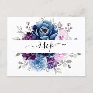 Dusty Blue Lila Navy Lilac Blooms Bröllop OSA Vykort