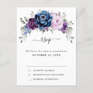 Dusty Blue Lila Navy Lilac Blooms Bröllop OSA Vykort