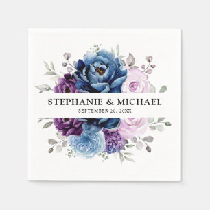 Dusty Blue Lila Navy Lilac Blooms Bröllop Pappersservett