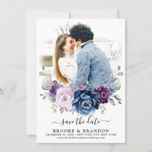 Dusty Blue Lila Navy Lilac Blooms Bröllop Photo Spara Datumet