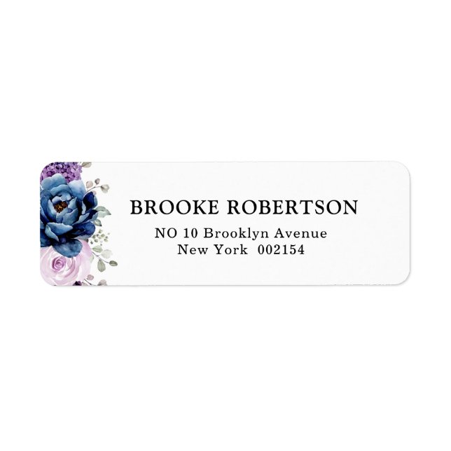 Dusty Blue Lila Navy Lilac Blooms Bröllop Returadress Etikett (Framsidan)