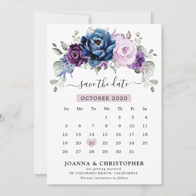 Dusty Blue Lila Navy Lilac Blooms Calendar Spara Datumet (Framsida)