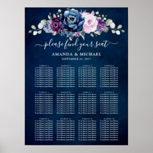 Dusty Blue Lila Navy Lilac Blooms Sittdiagram Poster