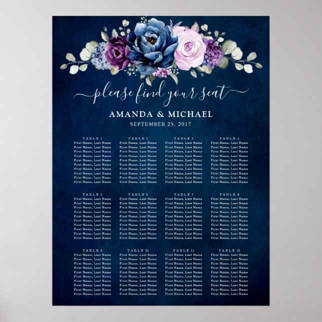Dusty Blue Lila Navy Lilac Blooms Sittdiagram Poster (Framsidan)