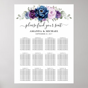 Dusty Blue Lila Navy Lilac Blooms Sittdiagram Poster