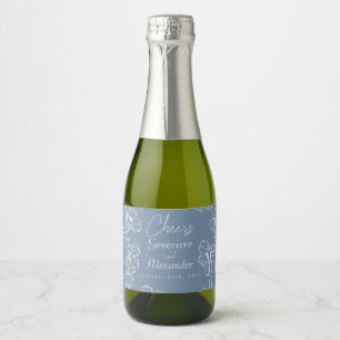 Dusty Blue Lily Mini Champagneflasksetikettdekaler