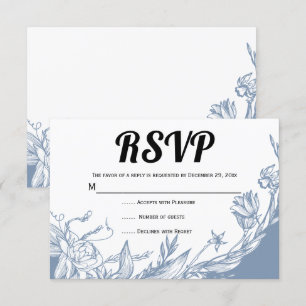 Dusty blue line art blommor typography blommigt OSA kort