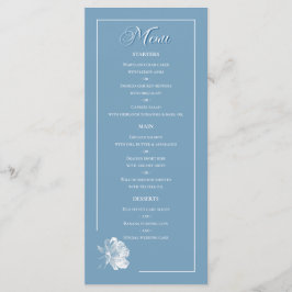 Dusty Blue Line Art Rose Dinner Courses Wedding Meny
