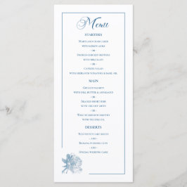 Dusty Blue Line Art Rose Dinner Details Wedding Meny