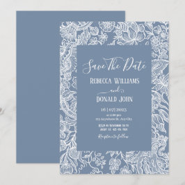 Dusty Blue Line Art Wildblomme Blommigt chinoiseri Inbjudningar