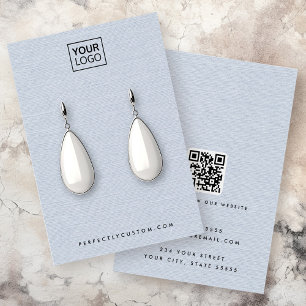 Dusty blue linen look logotyp QR earring visning c Visitkort