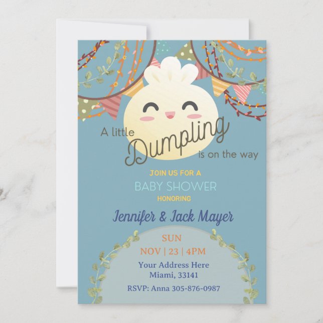 Dusty Blue Little Dumpling Baby Shower-inbjudan Inbjudningar (Framsida)