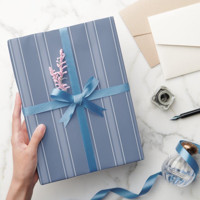 Dusty Blue & Ljus Dusty Blue Ränder Presentpapper (Gifting)