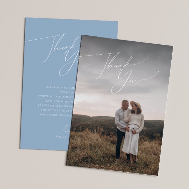 Dusty Blue-Lodrät Foto Baby Shower Tack Kort (Skapare uppladdad)