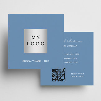 Dusty blue logotyp QR-minimalist Fyrkantigt Visitkort