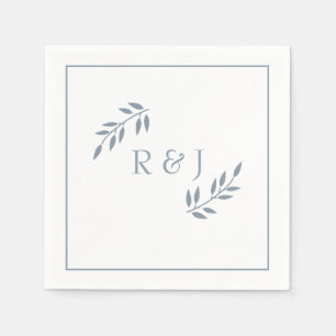 Dusty Blue Löv Monogram Ampersand Trendig Bröllop Pappersservett