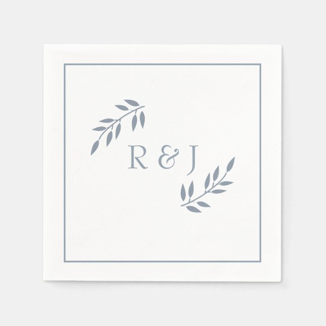 Dusty Blue Löv Monogram Ampersand Trendig Bröllop Pappersservett (Framsidan)
