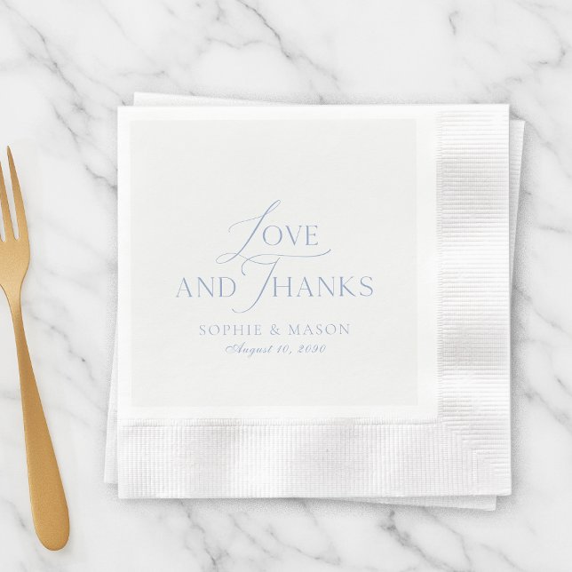 Dusty Blue Love and Thanks Wedding Napkin Pappersservett (Skapare uppladdad)